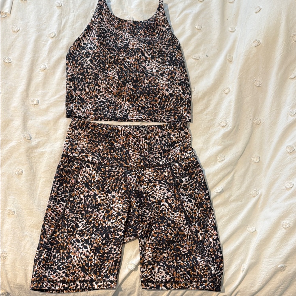 Old Navy Black and Brown Romper with Abstract Animal Print